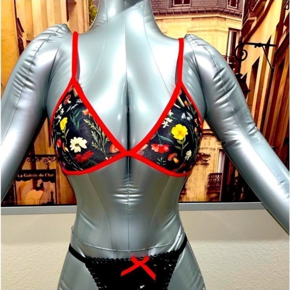 Floral Mesh Triangle Bra with Red Trim - Women Intimates - Picture 12 of 12